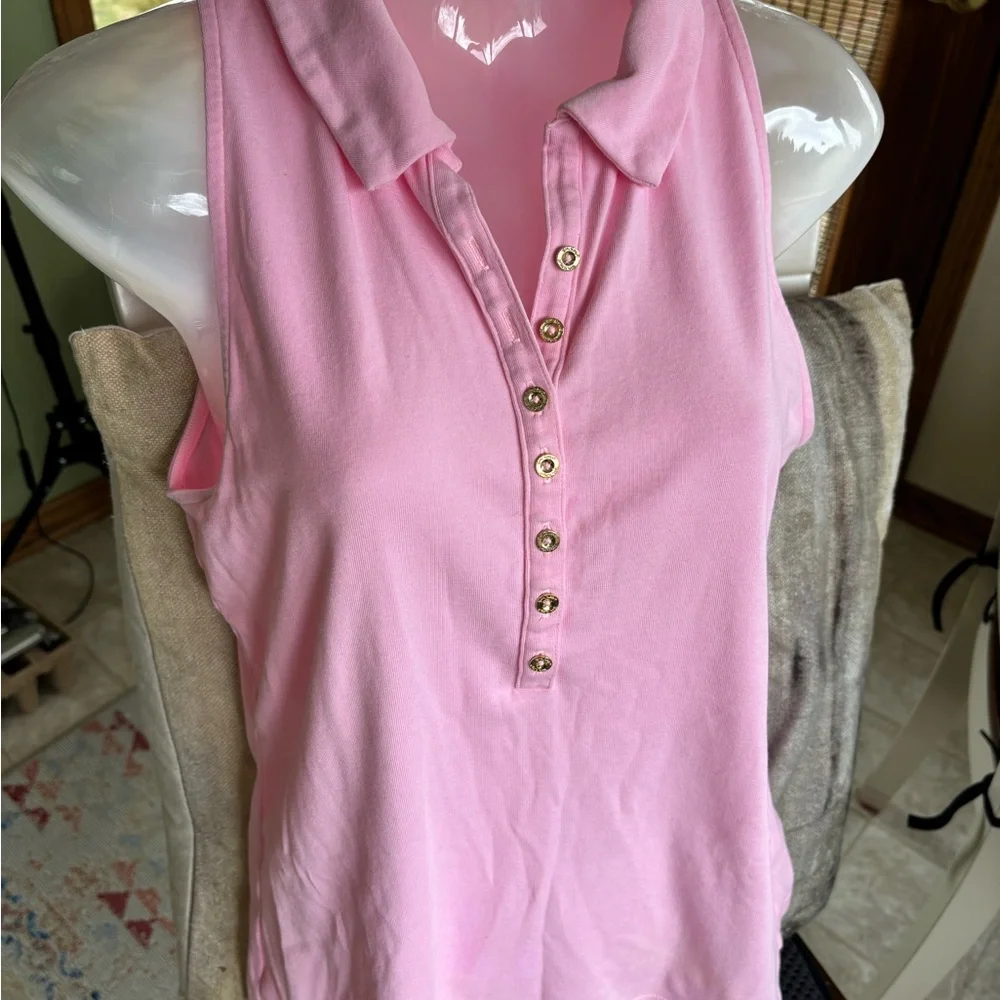 Lilly Pulitzer Reema Sleeveless Top Peony Pink Golf Athletic Polo size M - Picture 3 of 12